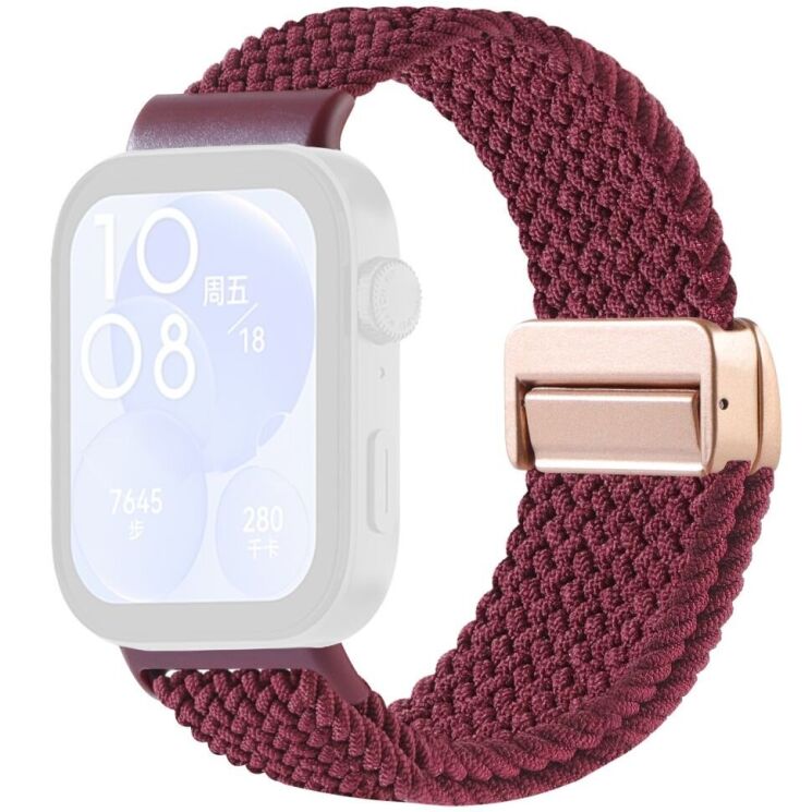 Ремешок Deexe Knitted Strap для Huawei Watch Fit 3 / Fit 4 / Fit 4 Pro - Wine Red: фото 1 из 7