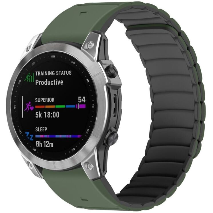 Ремешок Deexe Magnetic Band для часов Garmin c креплением Quick Fit 26mm - Army Green / Black: фото 3 из 5