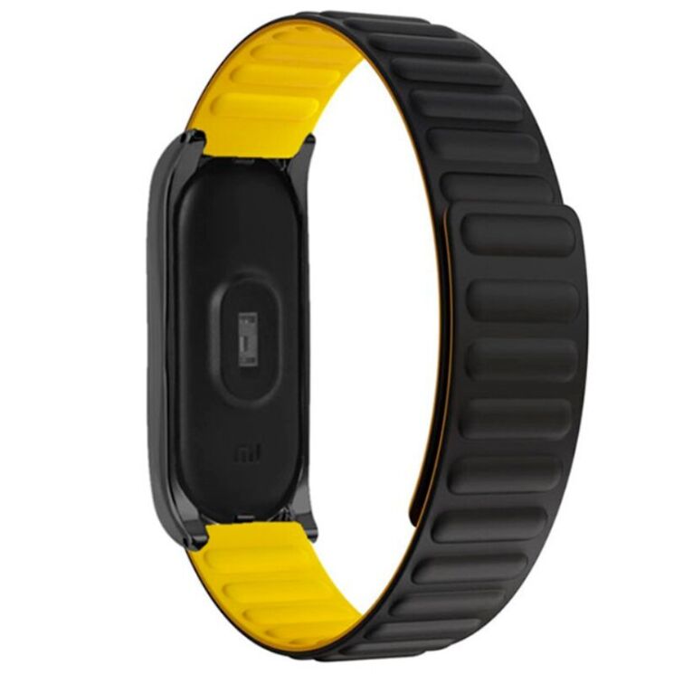 Ремешок Deexe Soft Chain для Xiaomi Mi Band 5 / Mi Band 6 / Mi Band 7 - Black / Yellow: фото 3 из 4