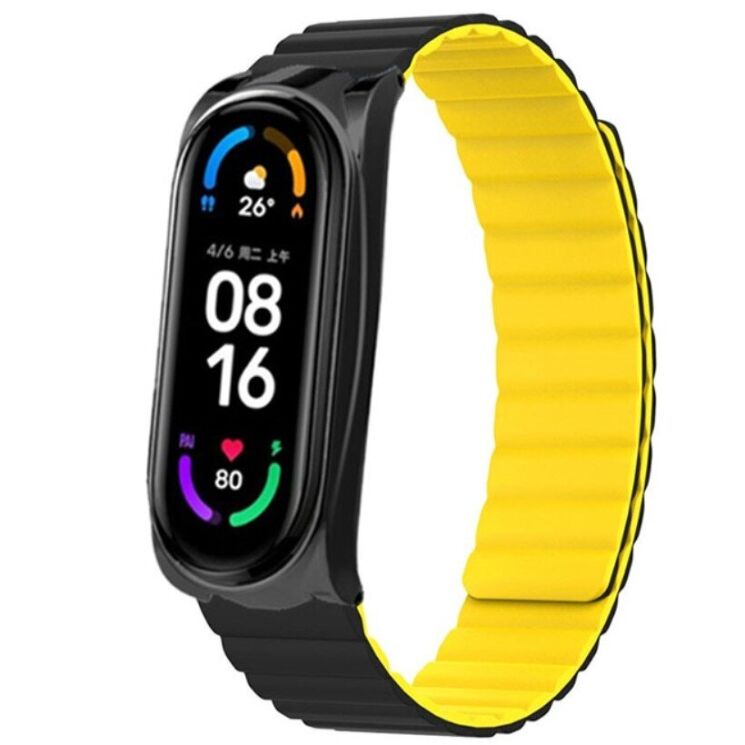 Ремешок Deexe Soft Chain для Xiaomi Mi Band 5 / Mi Band 6 / Mi Band 7 - Black / Yellow: фото 2 из 4