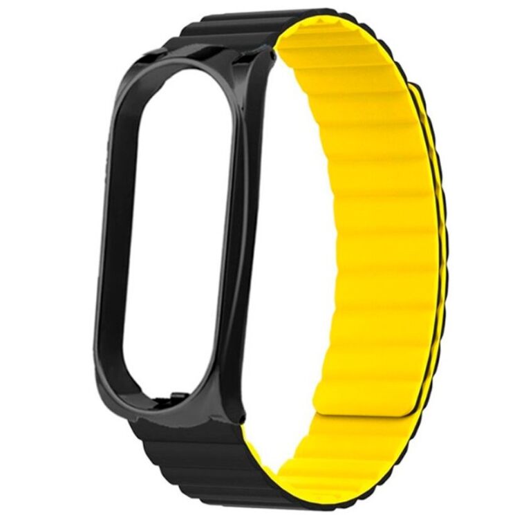 Ремешок Deexe Soft Chain для Xiaomi Mi Band 5 / Mi Band 6 / Mi Band 7 - Black / Yellow: фото 1 из 4