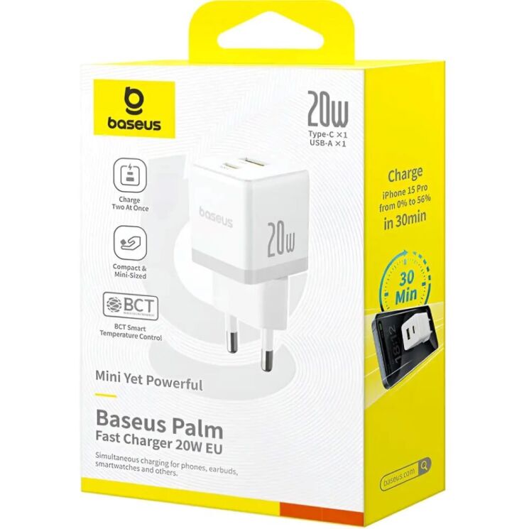 Мережевий зарядний пристрій Baseus Palm C+U (20W) P10111608213-00 - White: фото 6 з 17