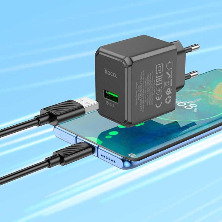 Мережевий зарядний пристрій Hoco CS12A QC3.0 18W (1USB) - Black: фото 6 з 7