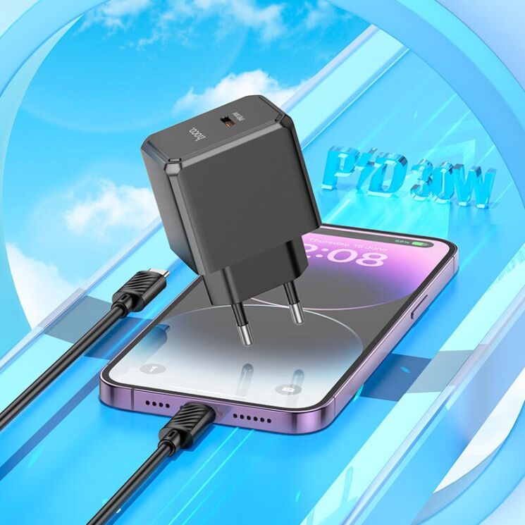 Сетевое зарядное устройство Hoco CS15A (30W) + кабель Type-C to Lightning - Black: фото 8 из 9