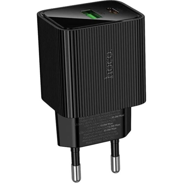 Мережевий зарядний пристрій Hoco CS84A PD30W + QC3.0 - Black: фото 3 з 8