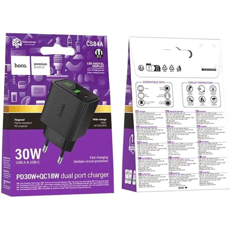 Мережевий зарядний пристрій Hoco CS84A PD30W + QC3.0 - Black: фото 7 з 8