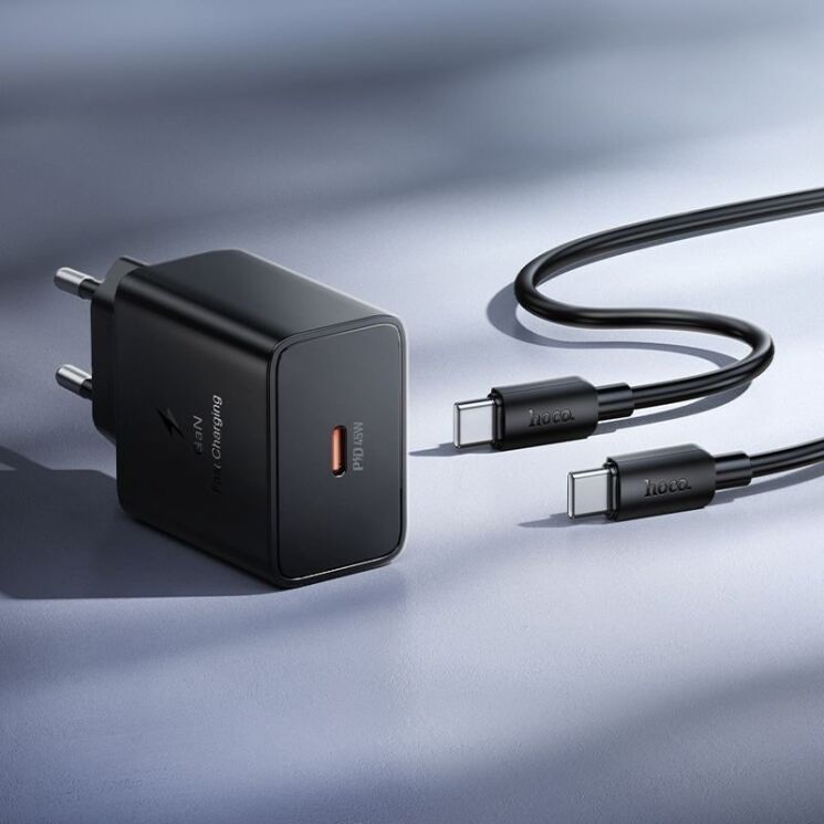 Мережевий зарядний пристрій Hoco N77 PD45W (Type-C) + кабель Type-C to Type-C - Black: фото 8 з 10