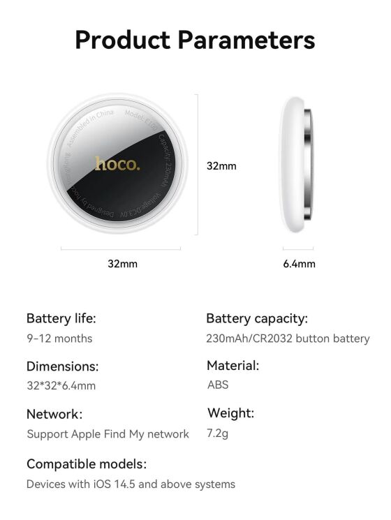 Трекер Hoco E100 Smart Finder - Black: фото 11 з 11