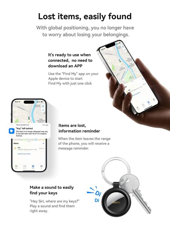Трекер Hoco E100 Smart Finder - Black: фото 10 з 11