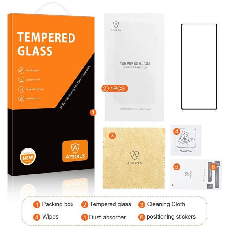 Защитное стекло AMORUS Full Glue Tempered Glass для Samsung Galaxy S26 Plus - Black: фото 8 из 9