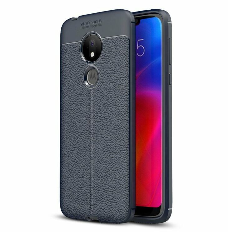 Защитный чехол Deexe Leather Cover для Motorola Moto G7 Power (XT1955) - Dark Blue: фото 1 из 11