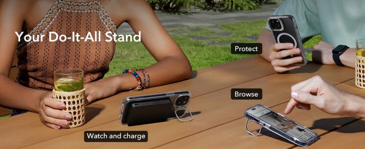 Защитный чехол ESR Classic Hybrid Case with Stash Stand (HaloLock) для Apple iPhone 15 - Clear: фото 4 из 11