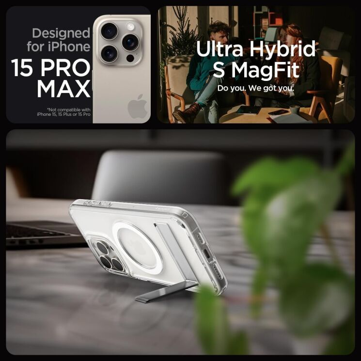 Защитный чехол Spigen (SGP) Ultra Hybrid S (MagFit) для Apple iPhone 15 Pro Max - Crystal Clear: фото 13 из 18