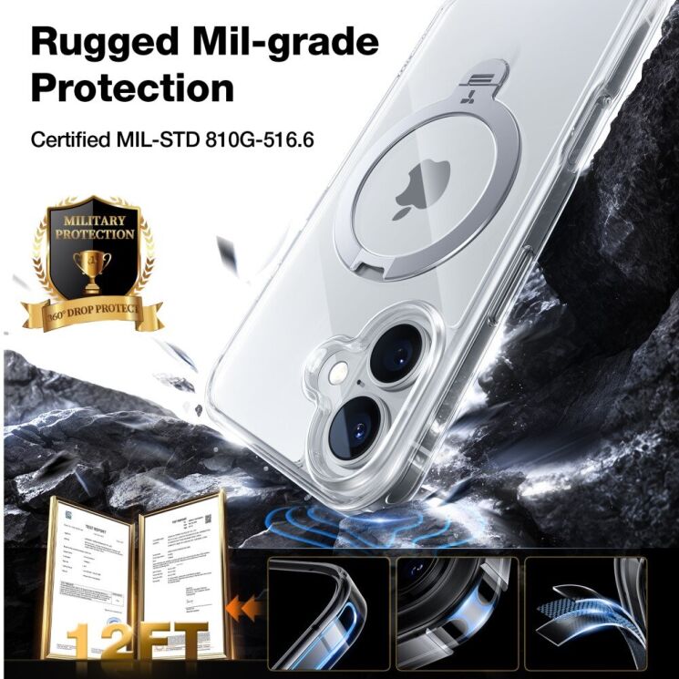 Защитный чехол TORRAS Ostand Spin MagSafe для Apple iPhone 16 - White: фото 5 из 7