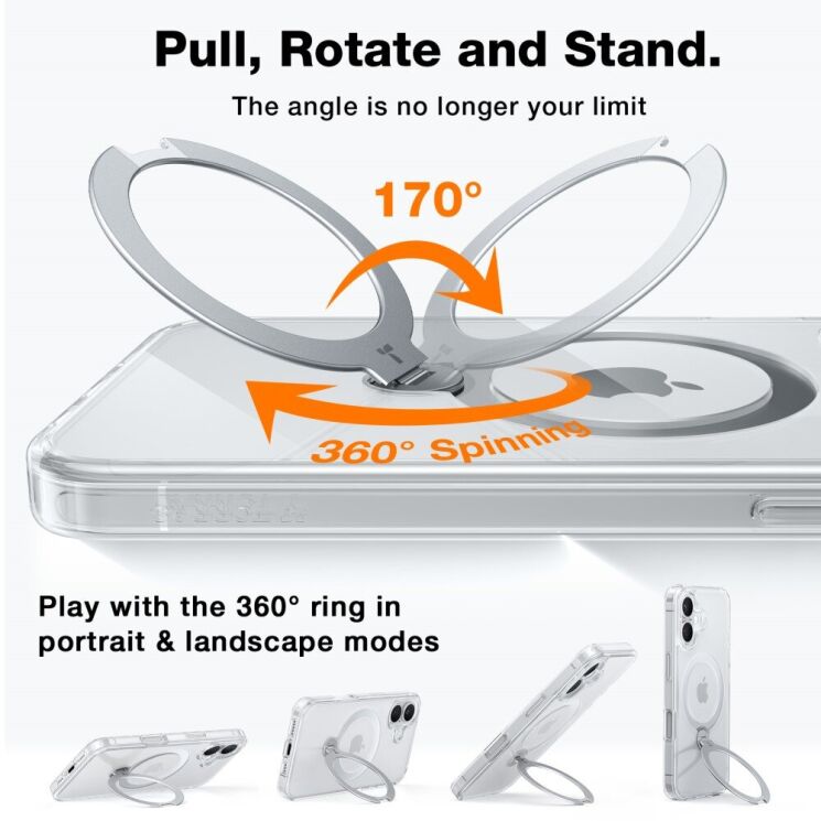 Защитный чехол TORRAS Ostand Spin MagSafe для Apple iPhone 16 - White: фото 3 из 7