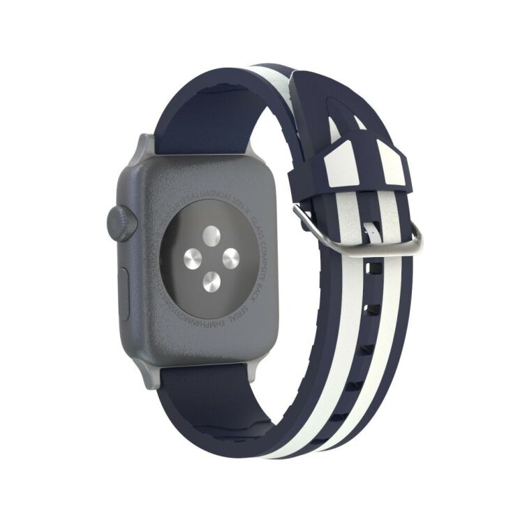 Ремінець UniCase Soft Strap для Apple Watch 46 / 45 / 44 / SE 44 / 42 (Series 1-3) / Ultra / Ultra 2 / Ultra 3 - Dark Blue / White: фото 2 з 5