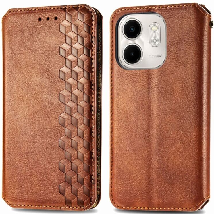 Чохол Deexe Rhombus Wallet для Infinix Smart 9 (X6532) - Brown: фото 1 з 10