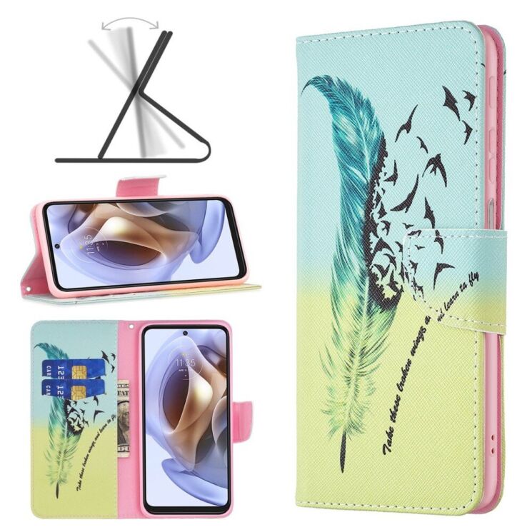 Чехол с рисунком Deexe Color Wallet для Motorola Moto G52 / G82 - Feather: фото 6 из 8