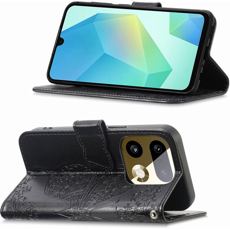 Чехол-книжка с рисунком UniCase Butterfly Pattern для Realme 16 Pro - Black: фото 4 из 9
