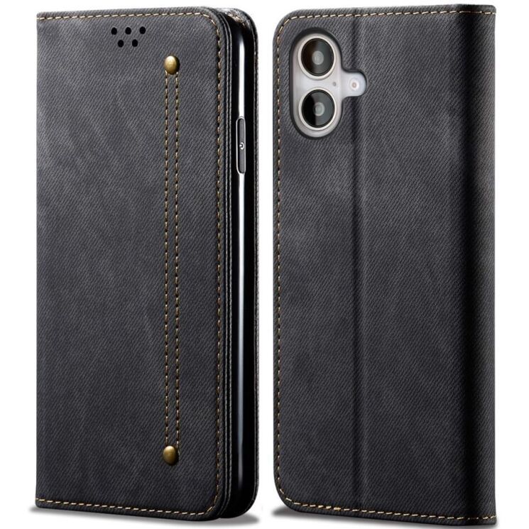 Чехол-книжка UniCase Jeans Wallet для Apple iPhone 16 - Black: фото 1 из 7