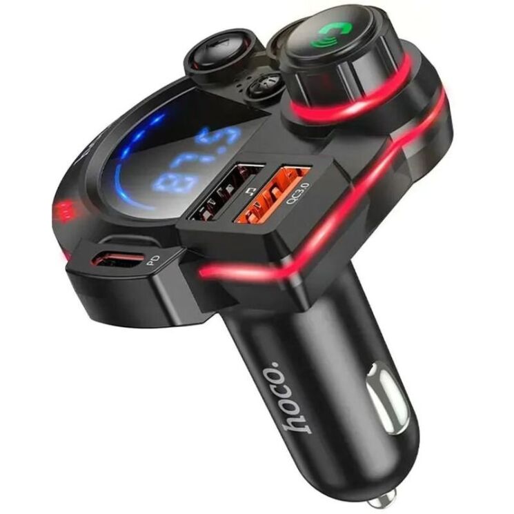 FM модулятор Hoco DFM01 20W + QC3.0 (2USB + Type-C) - Black: фото 2 з 8