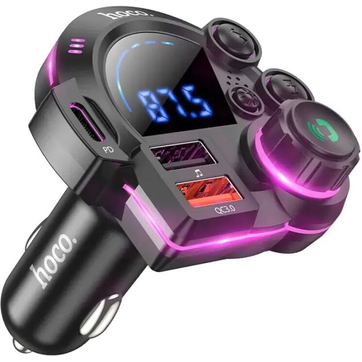FM модулятор Hoco DFM01 20W + QC3.0 (2USB + Type-C) - Black: фото 1 з 8