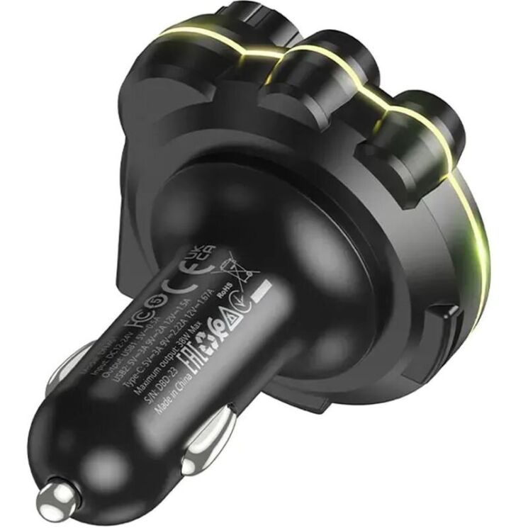 FM модулятор Hoco DFM01 20W + QC3.0 (2USB + Type-C) - Black: фото 5 з 8