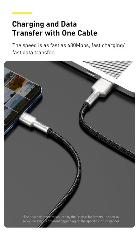 Кабель Baseus Cafule Metal USB to Type-C (66W, 1m) CAKF000101 - Black: фото 15 з 21