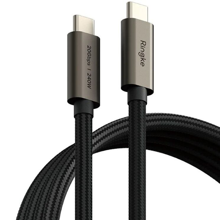 Кабель Ringke RCC-20G10 Type-C to Type-C 240W (5A, 1m) 8809961785061 - Black (896545B) Кабель Ringke RCC-20G10 Type-C to Type-C 240W (5A, 1m) 8809961785061 - Black: фото 1 из 20