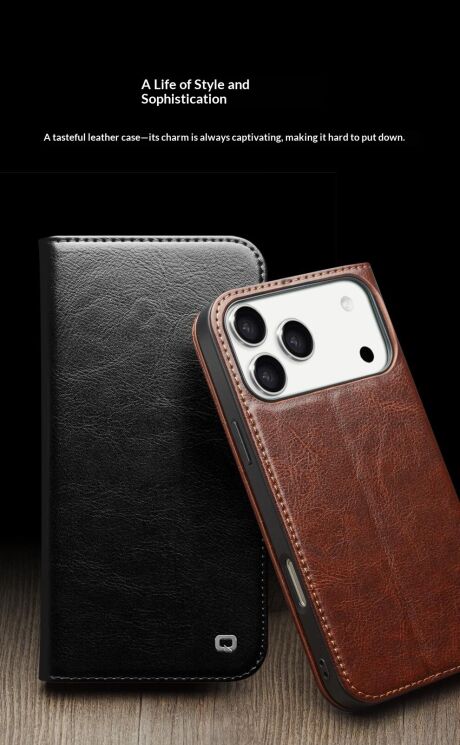 Шкіряний чохол QIALINO Classic Case для iPhone 18 Pro Max - Black (423859B) Шкіряний чохол QIALINO Classic Case для iPhone 18 Pro Max - Black: фото 8 з 13