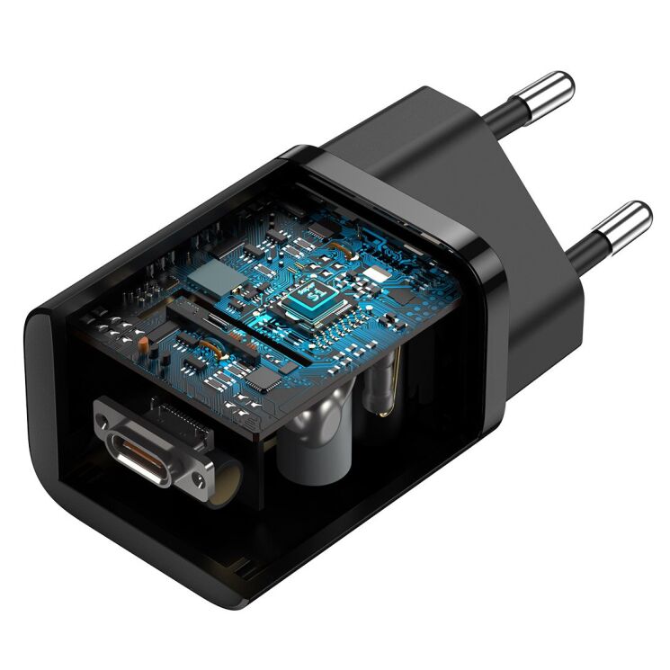 Мережевий зарядний пристрій Baseus Super Si Quick Charger (25W) + кабель Type-C to Type-C (3A, 1m) TZCCSUP-L — Black: фото 6 з 22
