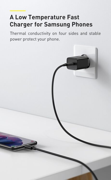 Мережевий зарядний пристрій Baseus Super Si Quick Charger (25W) + кабель Type-C to Type-C (3A, 1m) TZCCSUP-L — Black: фото 11 з 22