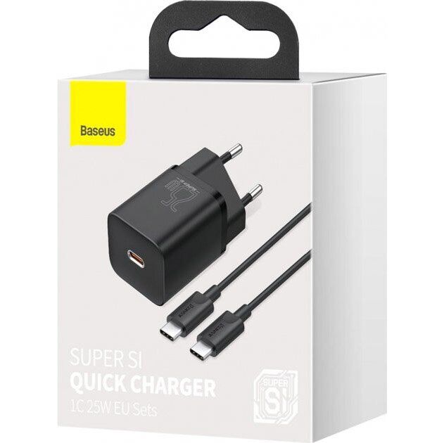 Мережевий зарядний пристрій Baseus Super Si Quick Charger (25W) + кабель Type-C to Type-C (3A, 1m) TZCCSUP-L — Black: фото 8 з 22