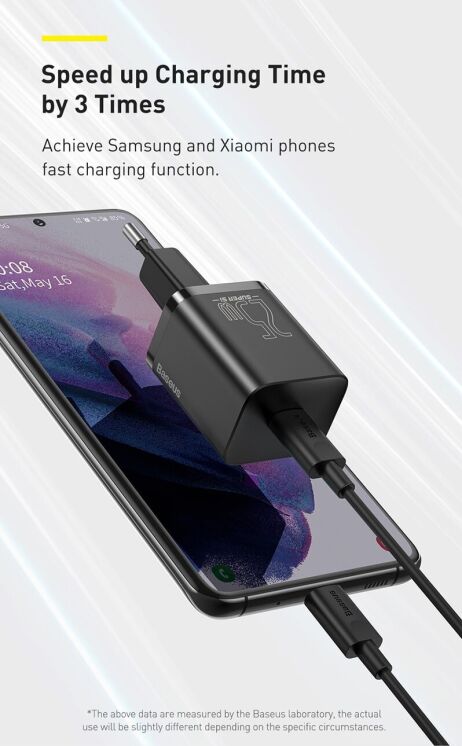 Мережевий зарядний пристрій Baseus Super Si Quick Charger (25W) + кабель Type-C to Type-C (3A, 1m) TZCCSUP-L — Black: фото 15 з 22