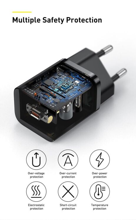 Мережевий зарядний пристрій Baseus Super Si Quick Charger (25W) + кабель Type-C to Type-C (3A, 1m) TZCCSUP-L — Black: фото 19 з 22
