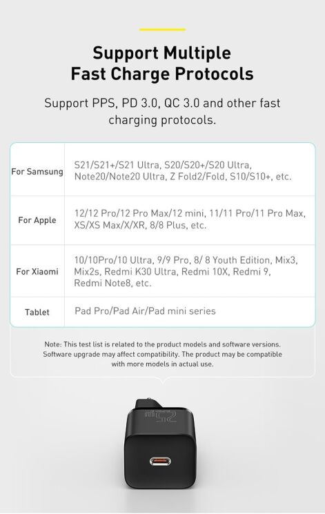 Мережевий зарядний пристрій Baseus Super Si Quick Charger (25W) + кабель Type-C to Type-C (3A, 1m) TZCCSUP-L — Black: фото 18 з 22