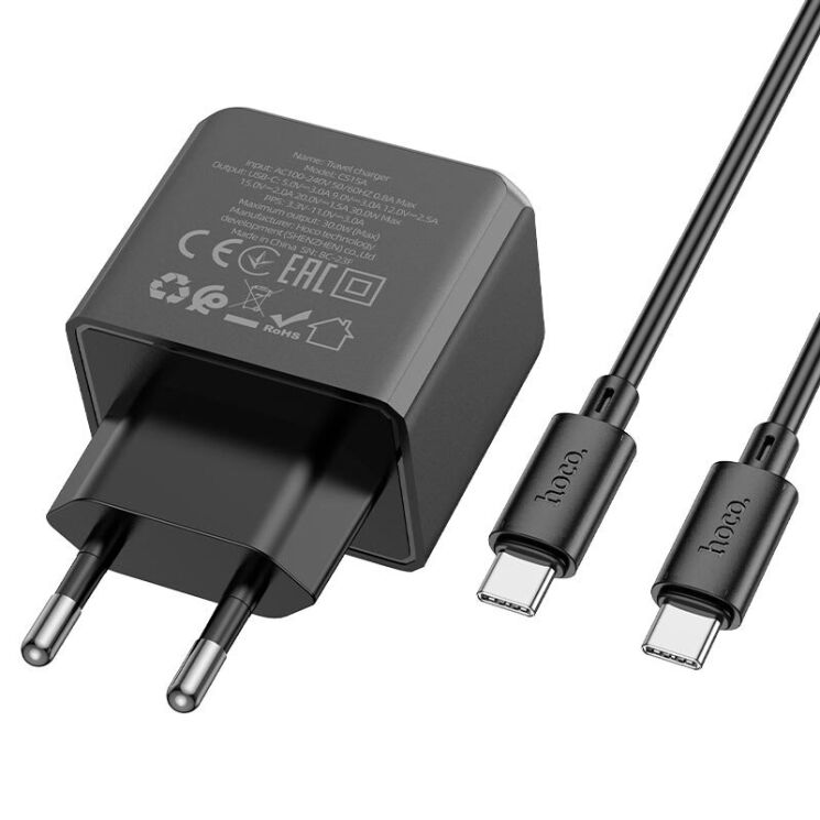 Мережевий зарядний пристрій Hoco CS15A (30W) + кабель Type-C to Type-C - Black: фото 6 з 9