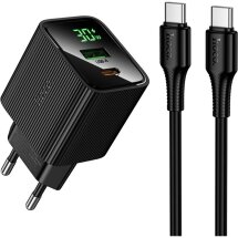 Мережевий зарядний пристрій Hoco CS84A PD30W + QC3.0 + кабель Type-C to Type-C - Black: фото 1 з 9