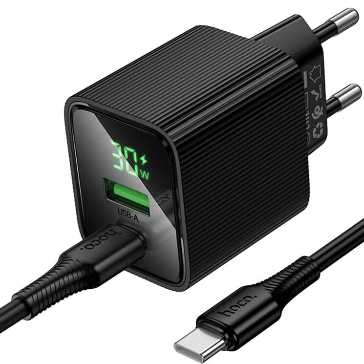 Мережевий зарядний пристрій Hoco CS84A PD30W + QC3.0 + кабель Type-C to Type-C - Black: фото 2 з 9
