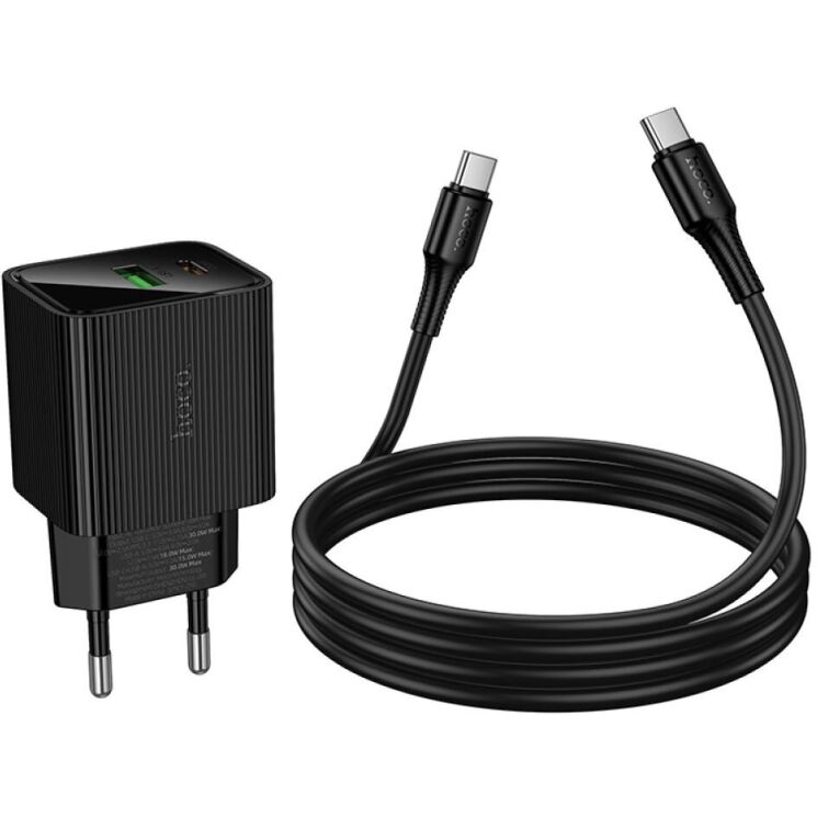Мережевий зарядний пристрій Hoco CS84A PD30W + QC3.0 + кабель Type-C to Type-C - Black: фото 6 з 9