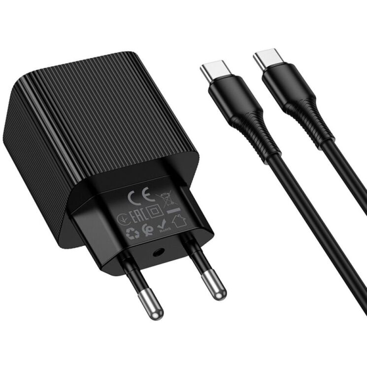 Мережевий зарядний пристрій Hoco CS84A PD30W + QC3.0 + кабель Type-C to Type-C - Black: фото 5 з 9