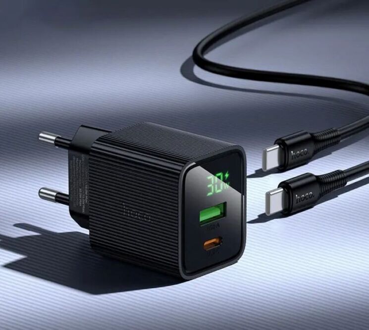 Мережевий зарядний пристрій Hoco CS84A PD30W + QC3.0 + кабель Type-C to Type-C - Black: фото 8 з 9