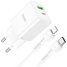 Сетевое зарядное устройство Hoco N28 PD20W+QC3.0 (20W) + кабель Type-C to Lightning - White: фото 1 из 6