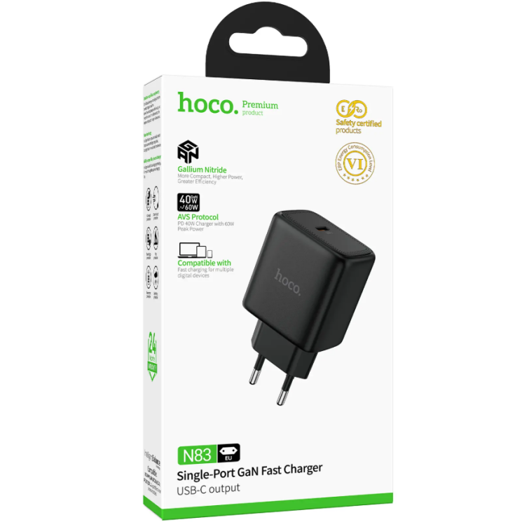Мережевий зарядний пристрій Hoco N83 PD40W (Type-C) - Black: фото 4 з 5