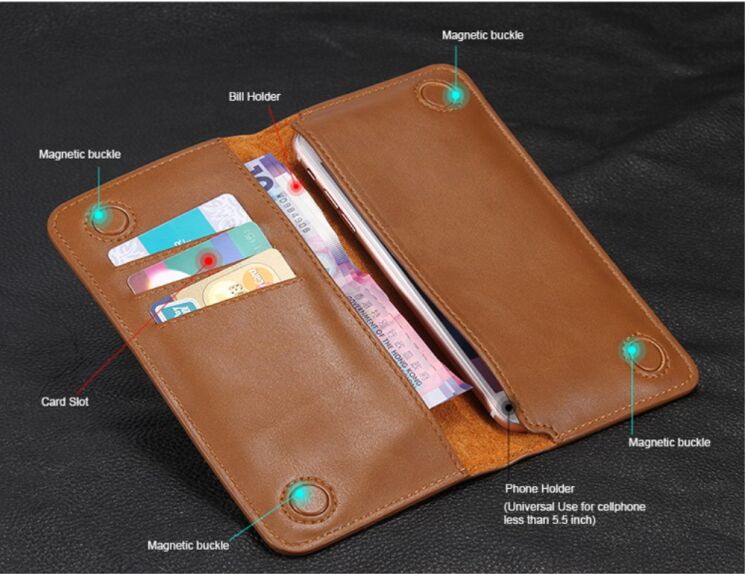 Универсальный чехол-портмоне FLOVEME Retro Wallet для смартфонов - Light Brown: фото 3 из 11