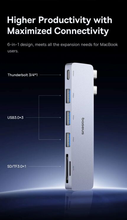 USB HUB Baseus UltraJoy Series 6 in 1 (B00052802811-03) - Space Grey: фото 11 з 23