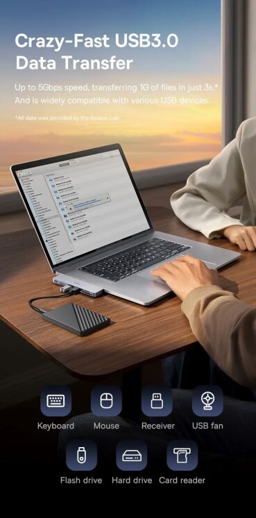 USB HUB Baseus UltraJoy Series 6 in 1 (B00052802811-03) - Space Grey: фото 14 з 23