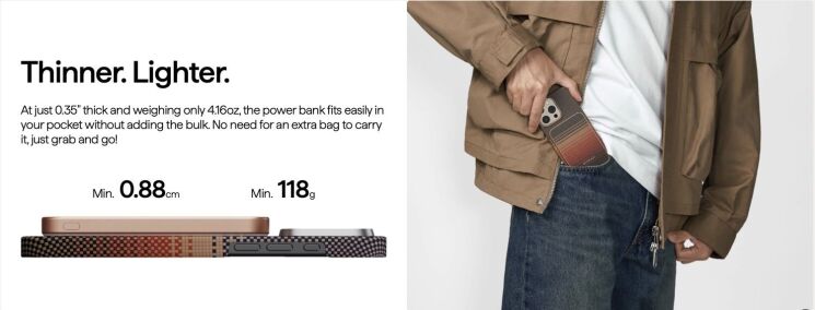 Внешний аккумулятор Pitaka Aramid Qi2 15W (5000mAh) PBQ2401 - Black / Grey: фото 6 из 10