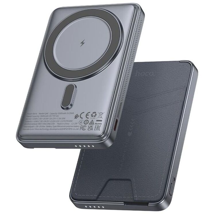 Зовнішній акумулятор з кардхолдером-підставкою HOCO Q46 Title PD20W (5000mAh) - Silver Gray: фото 1 з 8
