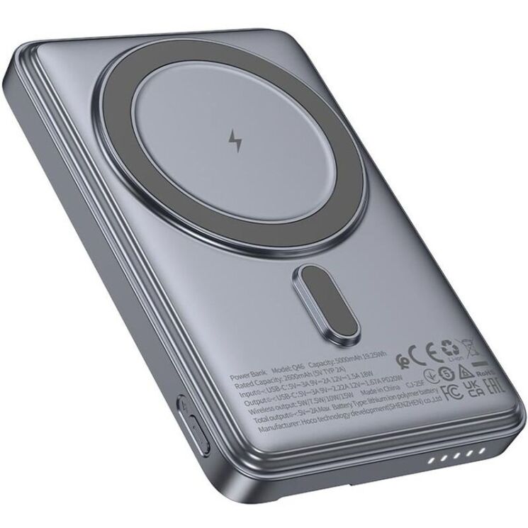 Зовнішній акумулятор з кардхолдером-підставкою HOCO Q46 Title PD20W (5000mAh) - Silver Gray: фото 2 з 8